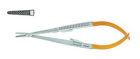 Micro needle holders with TC, CASTROVIEJO, 18 cm, flat handle, suture size 5-0 - 8-0