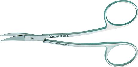 Scissors LA GRANGE, curved, serrated, pointed, S-shape with large rings, 11,5 cm