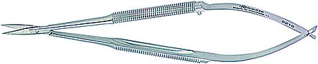 Micro scissors CASTROVIEJO, curved, pointed, round handle, 18 cm